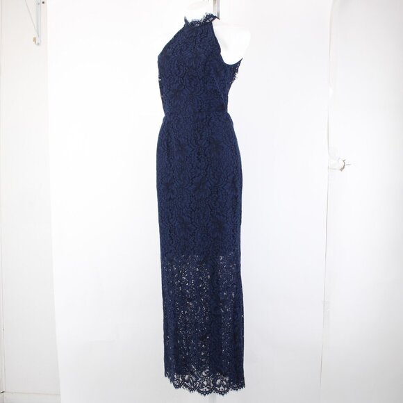 BB Dakota Dress Oilslick Sz 6 Navy Blue Lace Lined Open Back Cotton Dress - Picture 6 of 16